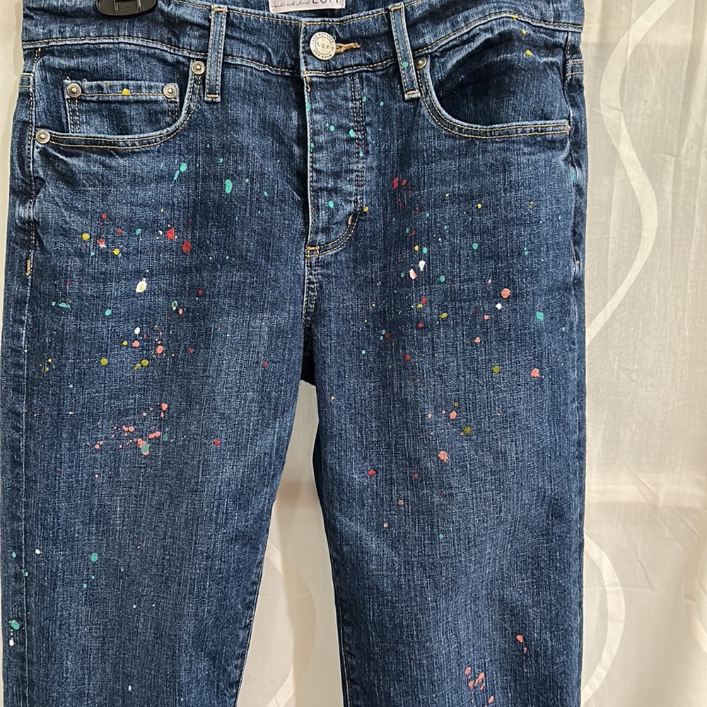 Loft, Dark Wash Paint Splashed, Button Fly, Boyfr… - image 2